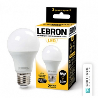 Лампа LEBRON LED A 60  8W E27 4100K (00-10-08/11-11-18/11-11-14)