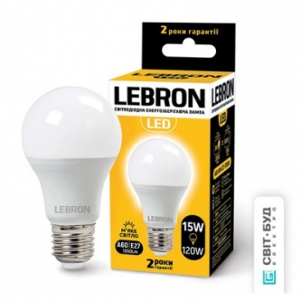 Лампа LEBRON LED A 65 15W E27 3000K (00-10-19/11-11-66)