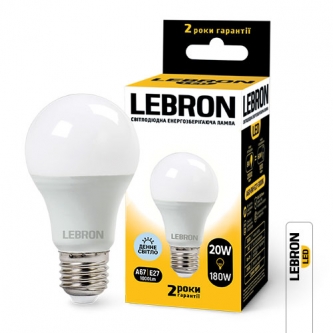 Лампа LEBRON LED A 67 20W E27 6500K (00-10-21)