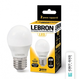 Лампа LEBRON LED G45 4W E27 4100K (00-10-30/11-12-42)