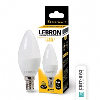 Лампа LEBRON LED C37 6W E14 4100K (00-10-38/11-13-20)