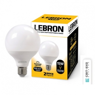 Лампа LEBRON LED G95 15W E27 4100K (00-11-54)/ (11-15-54)