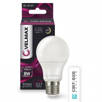 Лампа VELMAX LED A 60  8W E27 3000K (00-20-07/21-11-17)