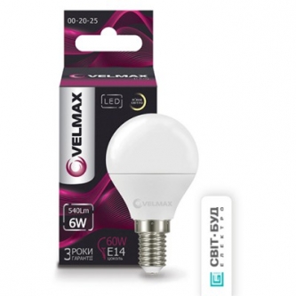 Лампа VELMAX LED G45 6W E14 3000K (00-20-25)