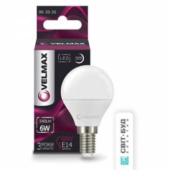 Лампа VELMAX LED G45 6W E14 4100K (00-20-26/21-12-20)