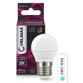 Лампа VELMAX LED G45 6W E27 3000K (00-20-31/21-12-51)