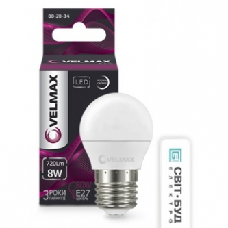 Лампа VELMAX LED G45 8W E27 4100K (00-20-34/21-12-62)