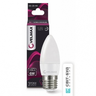 Лампа VELMAX LED C37 6W E27 4100K (00-20-44/21-13-52)
