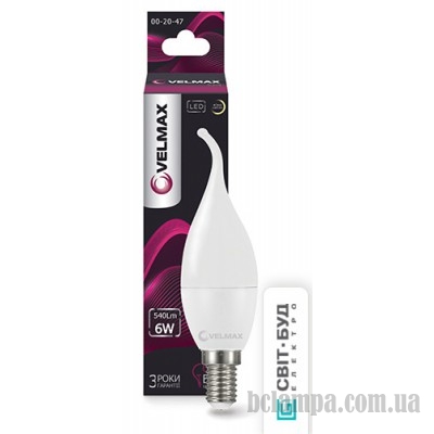 Лампа VELMAX LED C37t 6W E14 3000K (00-20-47/21-13-23)