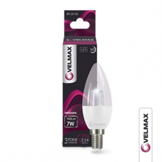 Лампа VELMAX LED C37-CL 7W E14 4100K (00-20-50)