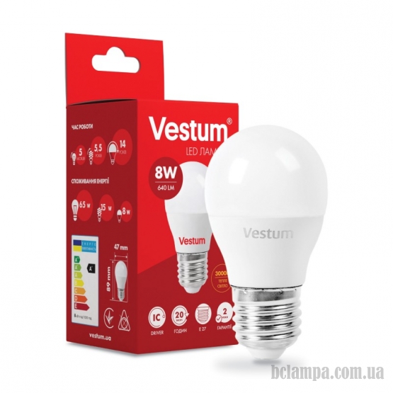 Лампа VESTUM LED  G45  8W Е27 3000K 220V (1-VS-1210) 