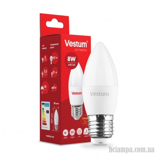 Лампа VESTUM LED  C37  8W Е27 3000K 220V (1-VS-1310) 