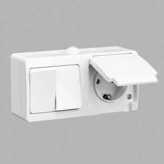 Блок: розетка з/к біла кришка/білий корпус + вимикач 2кл IP54 "Nemli"