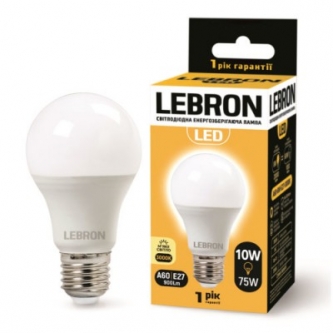 Лампа LEBRON LED A 60 10W E27 3000K (00-10-11/11-11-31)