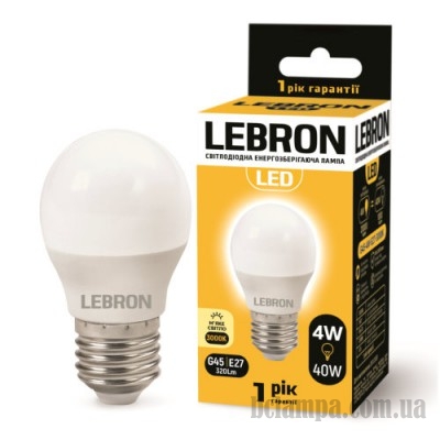 Лампа LEBRON LED G45 4W E27 3000K (00-10-29/11-12-41)