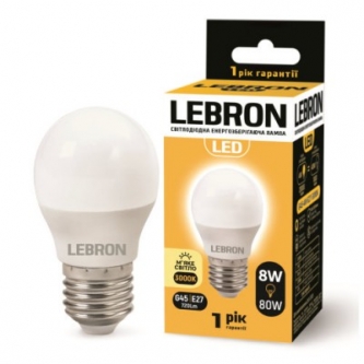 Лампа LEBRON LED G45 8W E27 3000K (00-10-33/11-12-57)