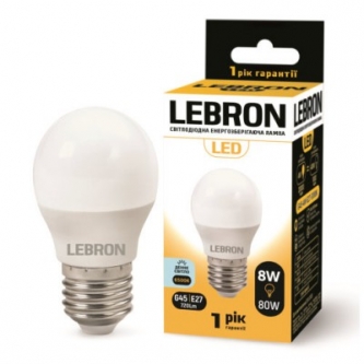 Лампа LEBRON LED G45 8W E27 6500K (00-10-34/11-12-59)