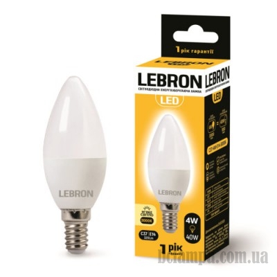 Лампа LEBRON LED C37 4W E14 3000K (11-13-11)