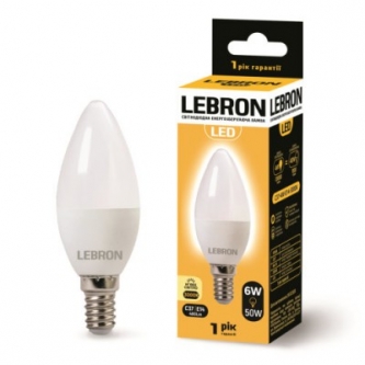 Лампа LEBRON LED C37 6W E14 3000K (00-10-37/11-13-19)