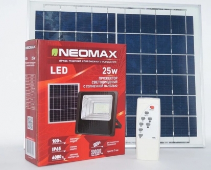 Прожектор NEOMAX LED  25W 6000K IP65 220V з сонячною панеллю (NX25SP)