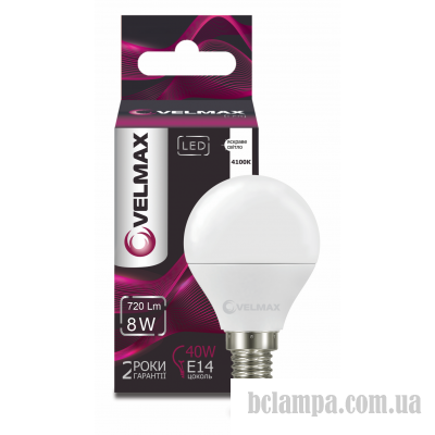 Лампа VELMAX LED G45 8W E14 4100K (21-12-30)