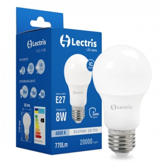 Лампа LECTRIS LED A60  8W 4000K 220V E27 (1-LC-1105)