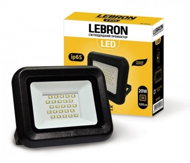Прожектор LEBRON LED  20W 6500K IP65 1600Lm черный slim smd (00-15-21)