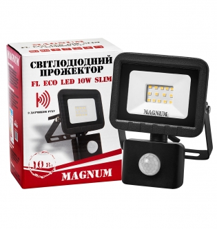 Прожектор MAGNUM LED FL ECO  10W 6500K IP44 SLIM с датчиком движ. (90014086)