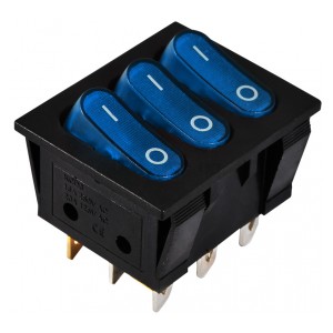 Переключатель 3-х клавишный KSD2-3101N C3-BL/B 220V синий с подсветкой (А0140040122)