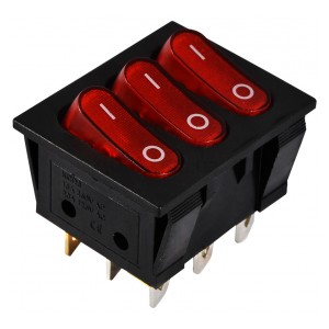 Переключатель 3-х клавишный KSD2-3101N R/B 220V красный с подсветкой (А0140040120)
