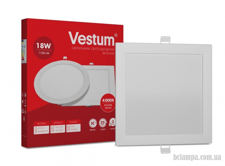 Светильник VESTUM LED 18W 4000K квадратный врезной (VS-5205)