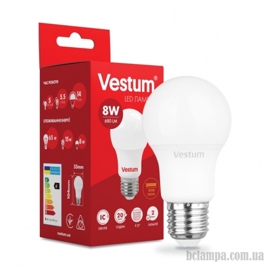 Лампа VESTUM LED  A55  8W Е27 3000K 220V (1-VS-1108) 