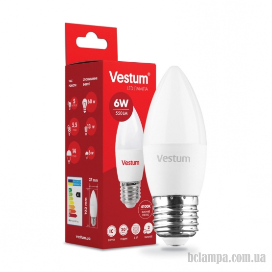 Лампа VESTUM LED  C37  6W Е27 4100K 220V (1-VS-1301) 