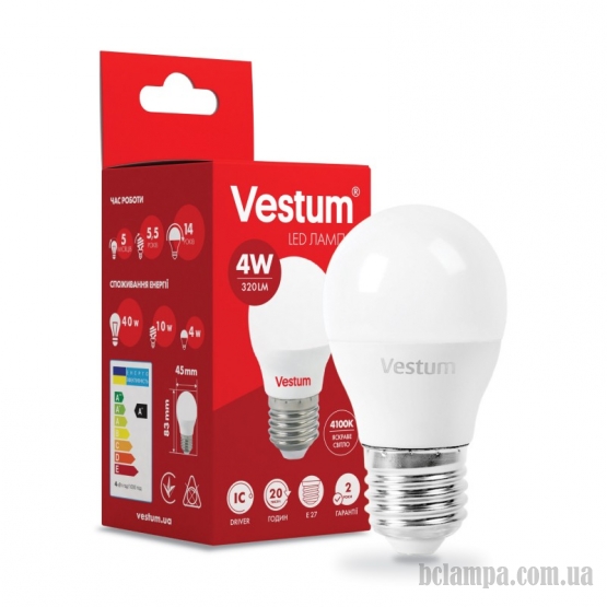 Лампа VESTUM LED  G45  4W Е27 4100K 220V (1-VS-1205) 