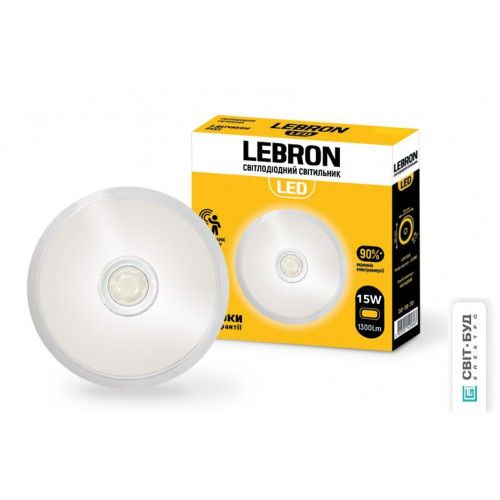 Світильник накладний LEBRON LED 15W сенсор 4100K 1300Lm Ø250 *h=51mm круг белый (00-18-85/15-36-49)