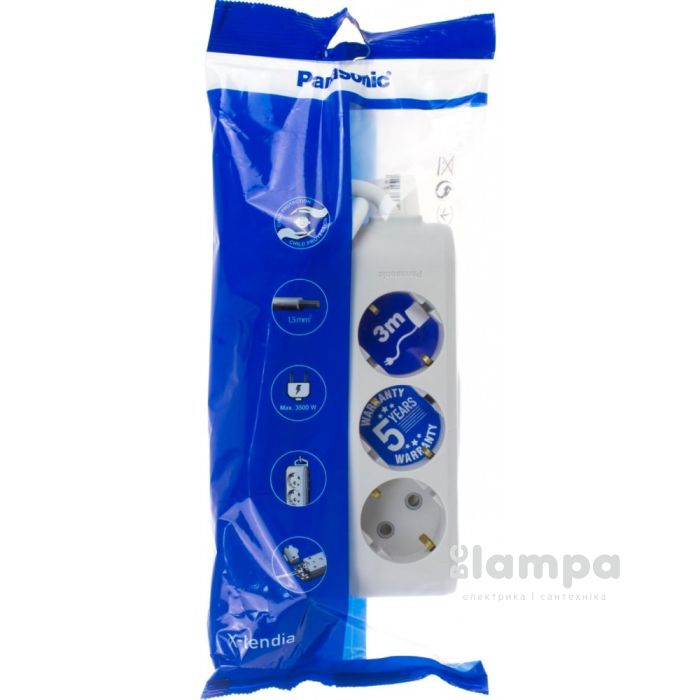 Подовжувач 3гн.  3м  з/к+ шторки сірий X- tendia (B04332GR-UA) Panasonic