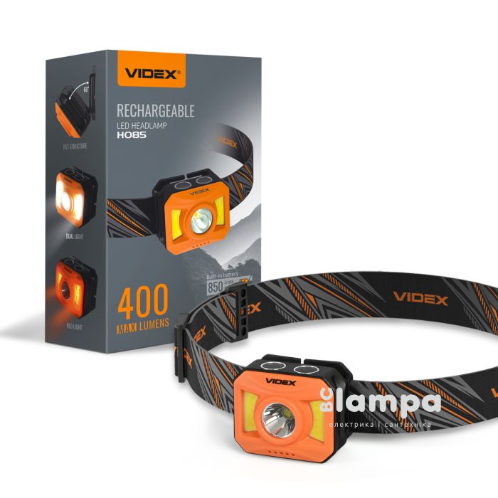 Фонарик налобний VIDEX  400Lm 5000K (VLF-H085-OR/27529)