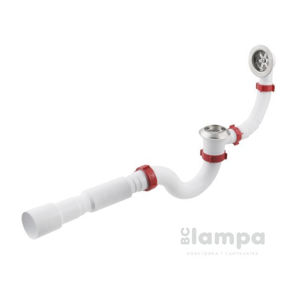 Сифон PM 40 SF 30 01 для ванни з прям. випуском 1/2 перелив та гофрою 40*40/50 (80206)