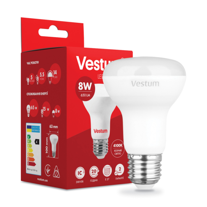 Лампа VESTUM LED R63 8W Е27 4100K (1-VS-1403)