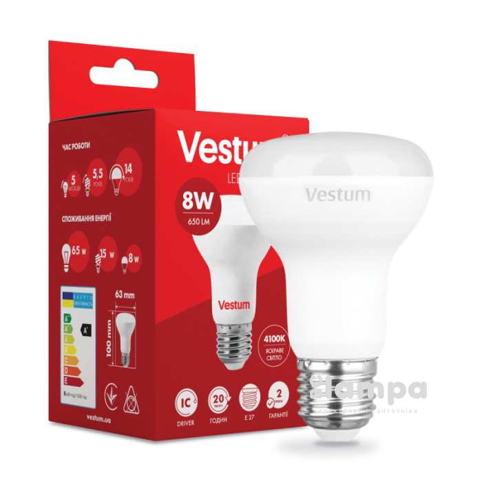 Лампа VESTUM LED R63 8W Е27 4100K (1-VS-1403)