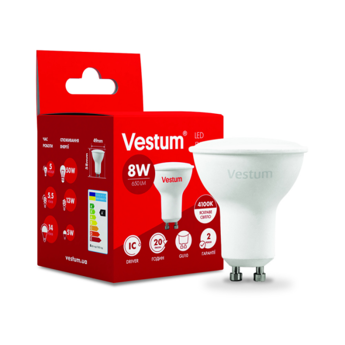 Лампа VESTUM LED MR16 8W GU10 4100K (1-VS-1508)