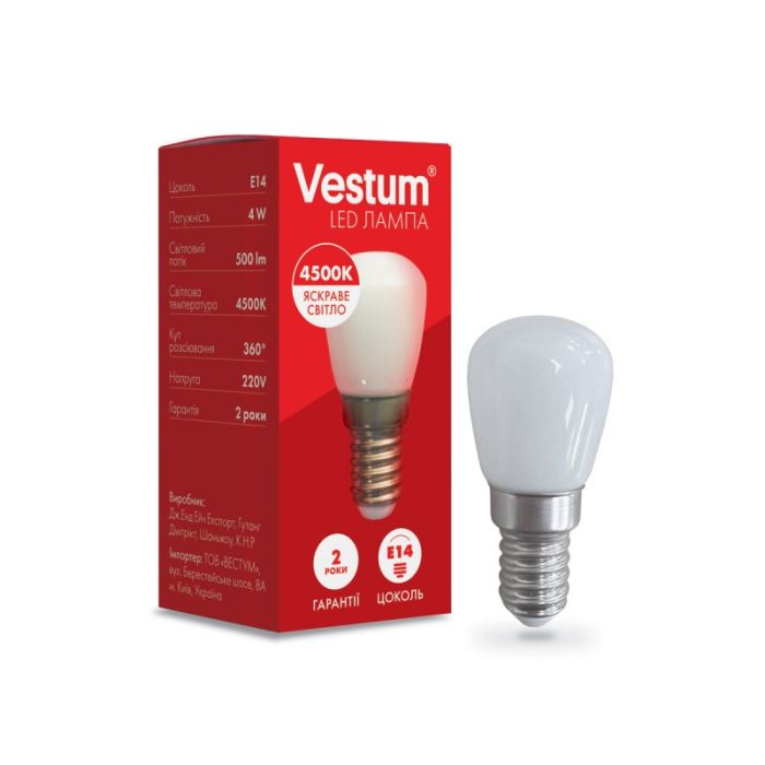 Лампа VESTUM LED T25  4W E14 4500K 220V для холодильника (1-VS-8401)