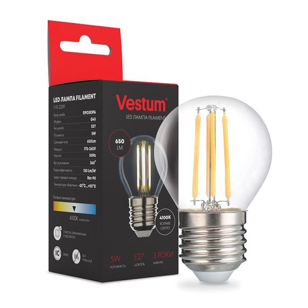 Лампа VESTUM LED  G45  5W Е27 4100K 220V filament (1-VS-2210)