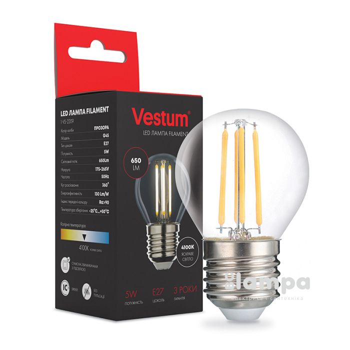 Лампа VESTUM LED  G45  5W Е27 4100K 220V filament (1-VS-2210)