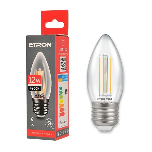 Лампа ETRON LED C37 12W 4200K E27 Filament Power (1-EFP-1122)