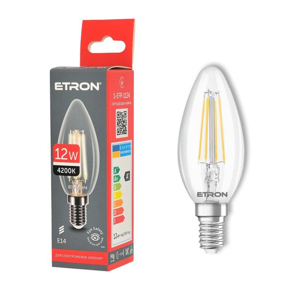 Лампа ETRON LED C37 12W 4200K E14 Filament Power (1-EFP-1124)