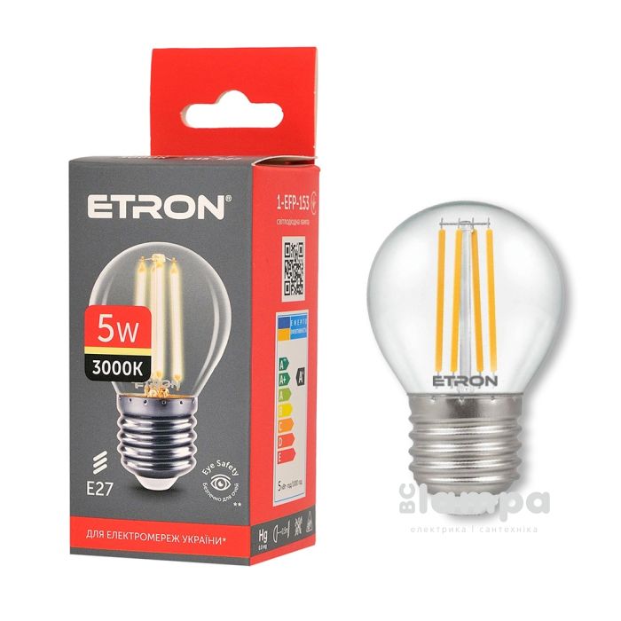 Лампа ETRON LED G45  5W 3000K E27 Filament Power (1-EFP-153)