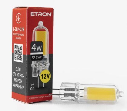 Лампа ETRON LED G4  4W 4200K 12V Light Power Glass (1-ELP-078)