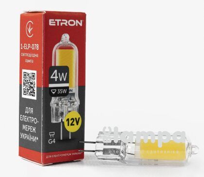 Лампа ETRON LED G4  4W 4200K 12V Light Power Glass (1-ELP-078)