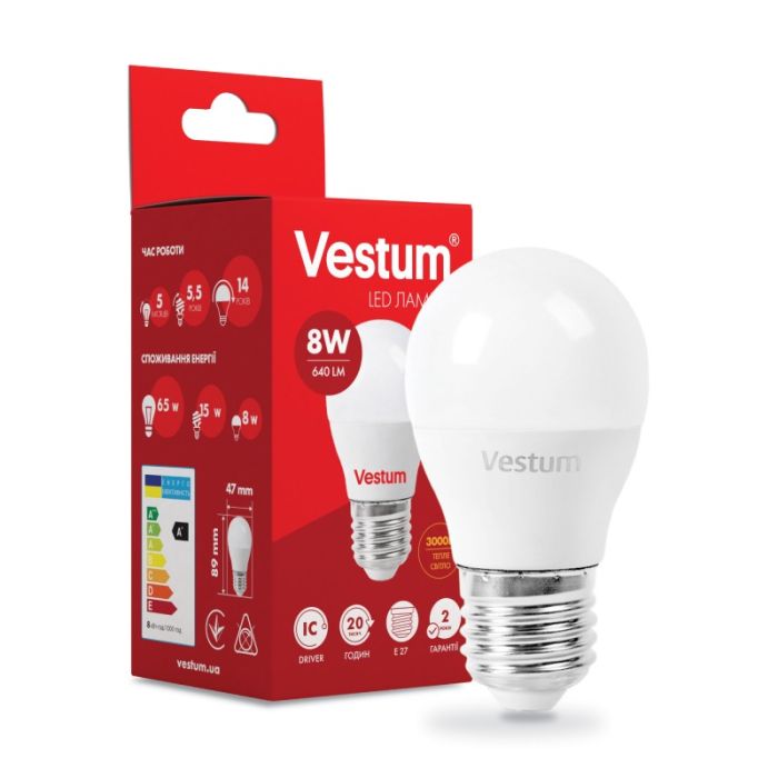 Лампа VESTUM LED  G45  8W Е27 3000K 220V (1-VS-1210)